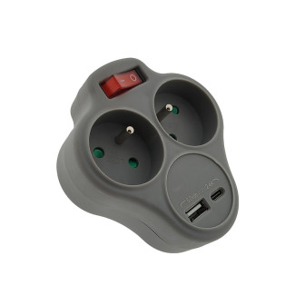 Zásuvka rozbočovacia 2xguľatá + USB A+C s vypínačom