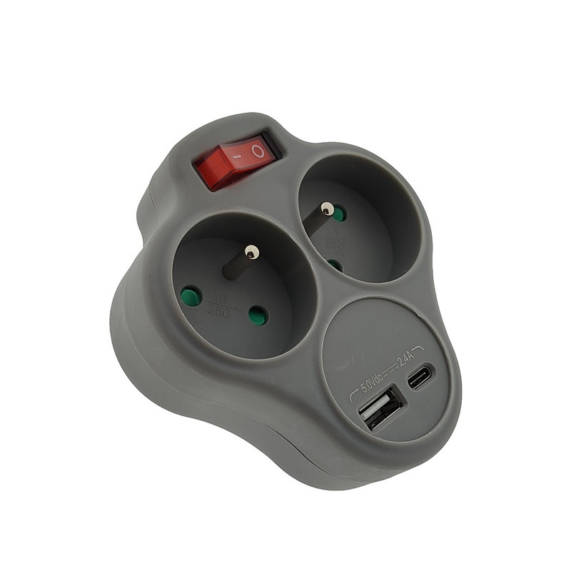 Zásuvka rozbočovacia 2xguľatá + USB A+C s vypínačom